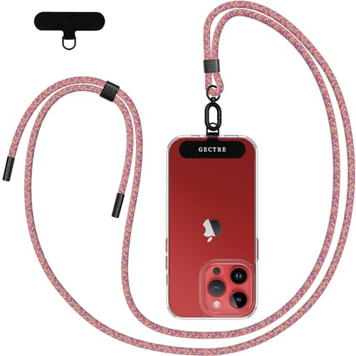 Gectre Handykette Universal, Geeignet für alle Smartphones, mit 2 Stück Universelles Patch, Handyband passend für alle Standard Handyhülle (Rot Rainbow)