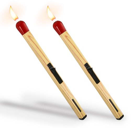 Match Stick Shaped Multipurpose Butane Lighter, Novelty Candle and Grill Lighters, Extended Handle Flame Igniters for Candles, Fireplaces and BBQ (Pack of 2)