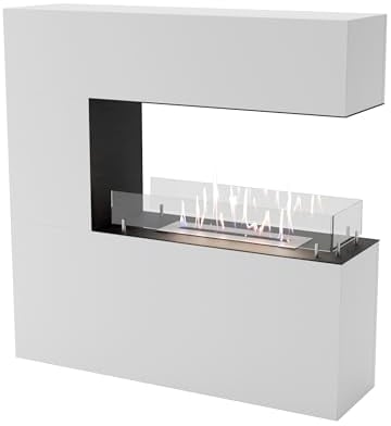 GLOW FIRE Ethanol Kamin ORKLAND (Standkamin) - Bioethanol Kaminofen für Indoor mit Holz-Fassade, 3 h Brenndauer, über 2kW Heizleistung, 110 x 110 x 30 cm - Weiß