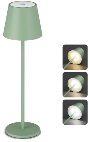 Aipsun Lampe de table LED à intensité variable, verte, 5500 mAh, rechargeable, blanc chaud (2700 K-6000 K), en aluminium, IP54, étanche pour restaurant, chambre à coucher, bar