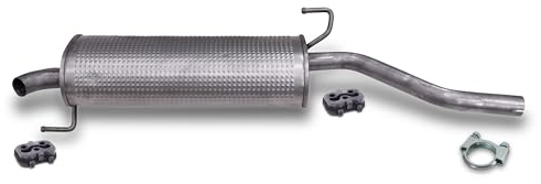 BESTPRICE Auspuff Schalldämpfer Set 1x Endschalldämpfer, 2x Anschlagpuffer, 1x Bügelschelle Ø 45 mm Kompatibel mit FIAT GRANDE PUNTO (199_), PUNTO (199_), PUNTO EVO (199_)