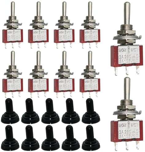 Mini interruptor de palanca, Dujelixa 3pines 3posiciones interruptor de reinicio bilateral, 6mm cortado MTS-123 interruptor 10piezas, interruptor SPDT con tapa impermeable M6 AC125V 6A (250V/3A)