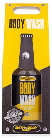 Accentra Duschgel BATH + BODY TOOLKIT in Bierflaschenoptik inkl. Geschenkbox, 360ml, Duft: Sandalwood & Musk - Bade- und Dusch-Gel für Männer
