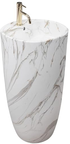 Rea Standwaschbecken ANYA LAVA MATT, Freistehend Waschbecken für Badezimmer Standwaschtisch Waschtisch 45 x 45 x 84 cm in Keramik (Weiß)