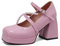 Womens Chunky Block High Heels Square Round Toe Platform Mary Jane Pumps Dress Office Shoes for Women Girls Ladies Pink Size 11