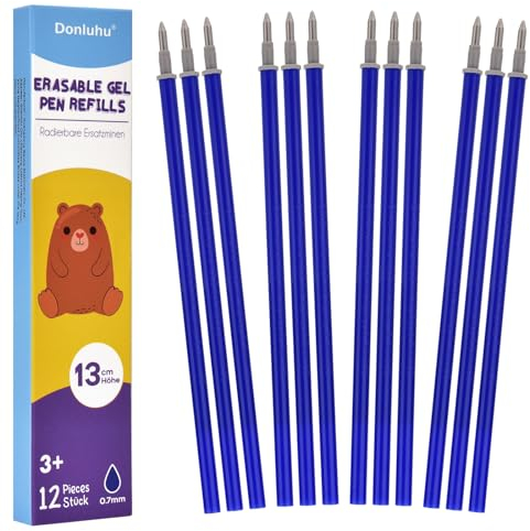 Donluhu 12x Radierbarer Ersatzminen Blau - Kompatibel Mit Legami - Einfach zu radieren - Stiftspitze 0,7mm,Höhe 13 cm