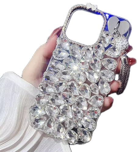Rnrieyta Miagon Diamant Hülle für iPhone 6S Plus/6 Plus,Bling Glitzer Strass Glänzend Handyhülle Durchsichtig Kristall Steine Perle 3D Handgefertigt Schutzhülle