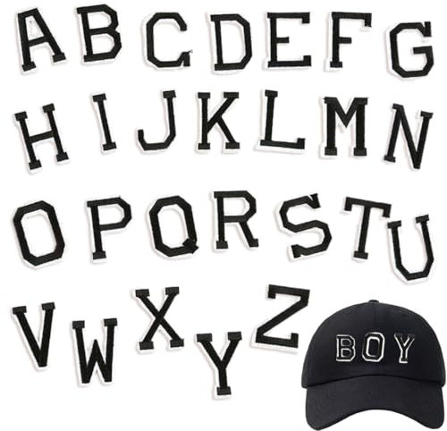EYVRPAU 26 Stück Alphabet A bis Z Patches zum Aufbügeln oder Aufnähen von Buchstaben für Kleidung, Hüte, Schuhe, Rucksäcke, Handtaschen, Jeansjacken (Schwarz)