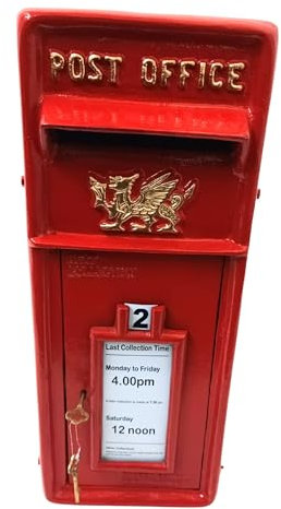 Large Cast Iron Welsh Dragon Traditional Mail Style Post Box In Red With Gold Detail