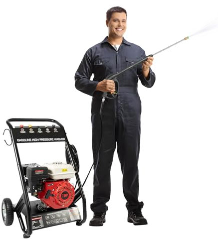 Petrol Pressure Washer 7.5HP 170-190 Bar Pressure Petrol Engine Steam Jet Professional with Strong Spray Gun 5 Nozzles Hose,Professional Petrol Pressure Washer, Petrol Engine