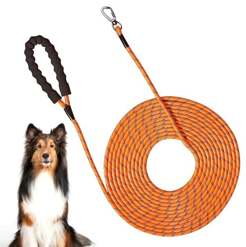 PLUSHCEWT Schleppleine 5m 10m, Orange Schwarz Schleppleine für Kleine Hunde, Reflektierende Schleppleine Biothane Schleppleine Retrieverleine Trainingsleine Hausleine für Hunde (Orange, 5M)