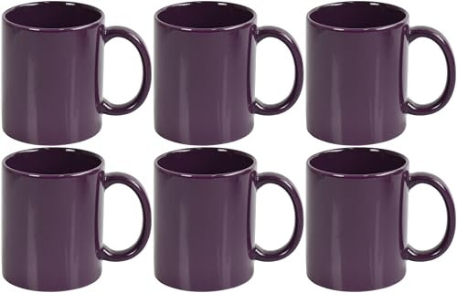 Large Ceramic Coffee Tea Mugs Set 300ml & 400ml Capacity Wide Cups with Easy Grip Handle Microwave Dishwasher Safe Perfect for Family & Gifting (Purple-300mlX6)