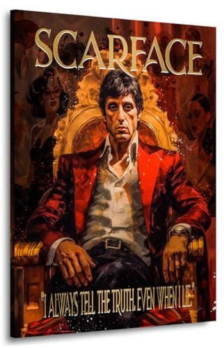 Kunstgestalten24 | Scarface Mafia Kult Film Wandbild | Leinwandbild mit Echtholz-Keilrahmen | Leinwand Gemälde Kunst Art | Hochwertige Kunstdrucke | XXL Bilder auf Leinwand | 60x80x4cm