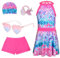 BITOYO Costume da Bagno per Ragazze Costume da Bagno a Sirena, Costume Piscina Bambina Dotata di Cuffia, Occhiali da Sole, Elastico per Capelli, Costume da Bagno per Bambini da 5 a 12 Anni