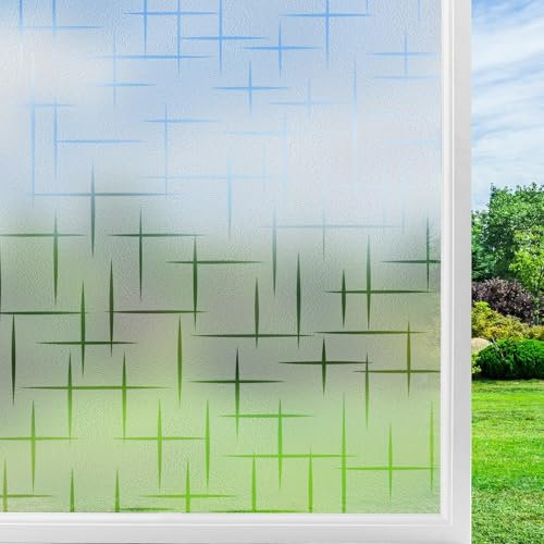 Fensterfolie Blickdicht Statisch Haftend Milchglasfolie Sichtschutzfolie Selbstklebend Fenster Folie Milchglas für Bad Küche Anti-UV Kreuz 44.5x300cm