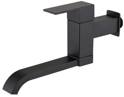 XSDSM Rubinetti per Lavelli da Cucina a Muro Girevole a 180° Rubinetto a Parete Solo Acqua Fredda Quadrato Maniglia Singola Aperta Foro Singolo G1/2,Nero