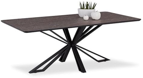 Homestyle4u Esszimmertisch 200x100 8 Personen Stein-Optik Modern Wohnzimmer Esstisch Metallgestell Massiv Küche Esszimmer