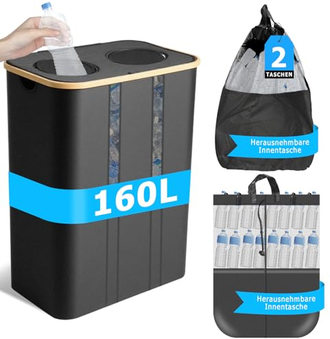 Pfandflaschen SammelbehäLter 160L, Pfandflaschen Behälter Mit Sichtfenster, Aufbewahrungsbox FüR Leergut, Altglas, Recycling – 900d Oxford Stoff Mit Stabiler MüLlsackstäNder FüR Haushalt, KüChe，Garage