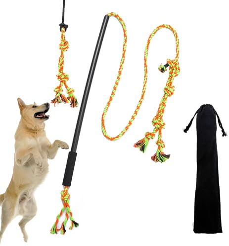 HYSHLC Reizangel Hunde, Reizangel für Hund Große Längenverstellbare, Aktives Hundespielzeug Unzerstörbar, Hundetraining mit Knotenspielzeug Grün und Orange