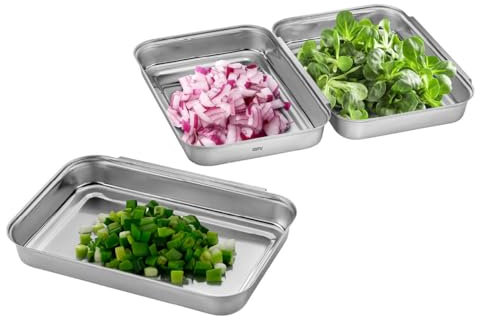 GEFU PANDO Panier‑Set 3‑teilig | Edelstahl‑Schalen zum Panieren, Marinieren & Portionieren | Falzkante für nahtlose Verbindung | Spülmaschinengeeignet