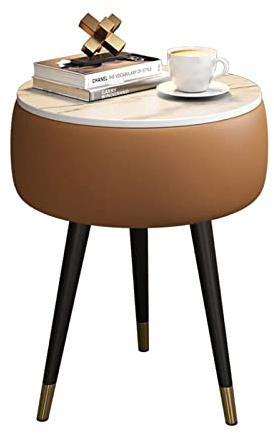 VDCVADKYE Runder Couchtisch， Beistelltisch mit gesinterter Steinplatte und Metallbeinen, Mehrfarbig, 39,9 x 50,8 cm