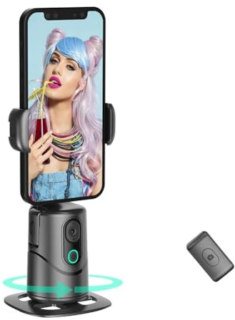 Fangxuee Auto Face Tracking Phone Holder No App Required 360° Rotation Phone Camera Stand withRemote andGesture Control