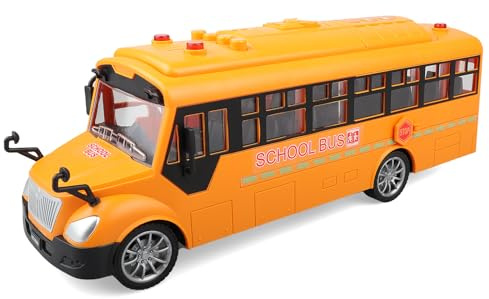 AtomDream Tech School Bus Toy with Lights & Sounds with Openable Doors & Top Cover, Educational Preschool Learning Toy for Toddlers, (Yellow)