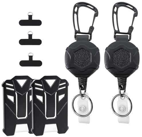 2 Stück Schlüsselanhänger Ausziehbar Stahlseil, 3 PC Handykette Pads und 2 PC Einziehbarer Ausweishalter, mit 80cm/31.5-ZollEinziehbares Stahlseil für Schlüssel ID Card Holder Handy