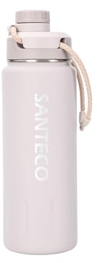 SANTECO Isolierte Wasserflasche (710 ml), Edelstahlflasche mit Trageschlaufe und Weithalsverschluss, auslaufsicher, doppelwandige Vakuumflasche, hält Getränke heiß und kalt beim Wandern und Campen