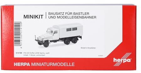 Herpa Modellbausatz MiniKit IFA G5 Koffer-LKW mit Fenstern 3achs, weiß, Miniatur im Maßstab 1:87, Sammlerstück, Kit für Modellbau, Kunststoff