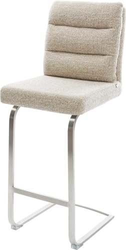 DELIFE Barstuhl Pela-Flex Freischwinger Flach Edelstahl Silberfarben Webstoff Soft Beige