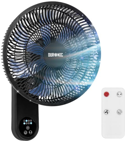 Duronic FN12 BK Wall Mounted Fan, Quiet Cooling, Remote Control, 50W, Black | 50.4dB Ultra Quiet Airflow, 3 Speed Settings, 60° Oscillation, 7.5H Auto-Off Timer, Ideal For Home, Office, Bedroom, Kitchen