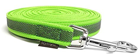 Mystique® Gummierte Schleppleine 20mm mit Handschlaufe Standard Karabiner neon grün 15m