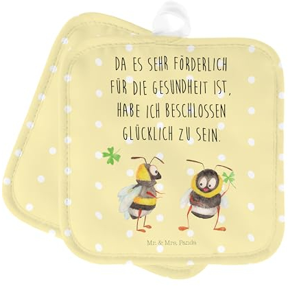 Mr. & Mrs. Panda Topfuntersetzer Hummeln Kleeblatt - Geschenk, Tiere, lustige Sprüche, Topfhandschuhe, Ofenhandschuh, Tiermotive, Biene, Topflappen