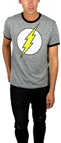 DC Comics Herren T-Shirt Flash Logo Distressed Ringer Tee - - Mittel