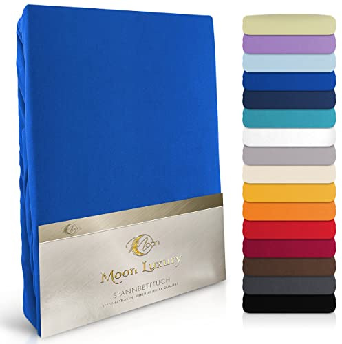 MOON-Luxury Spannbettlaken Spannbetttuch Jersey Stretch 230g/m² für Wasserbetten, Boxspringbetten und herkömmliche Matratzen (Royalblau, 90x200-100x220)