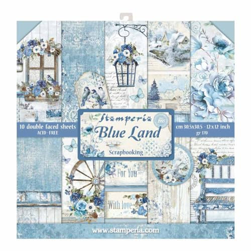 STAMPERIA SBBL47 Papierblock 10 Blätter doppelseitig Blue Land, Mehrfarbig, 30.5 x 30.5 (12 x 12)