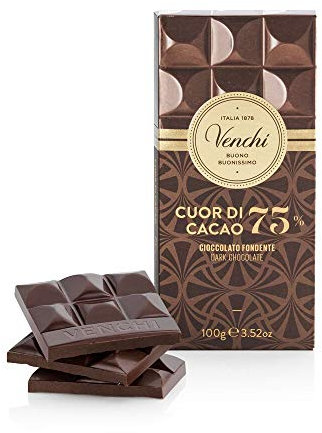 Venchi - Tavoletta Extra Fondente 75%, Miscele di Cacao Selezionate, 78 Gr, Vegano, Senza Glutine, Senza Coloranti e Senza Conservanti