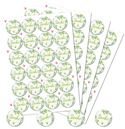 Logbuch-Verlag 96 Danke Aufkleber grün hellgrün Blätter Herz Dankeschön Sticker selbstklebend für Hochzeit Taufe Kommunion Ø 4 cm