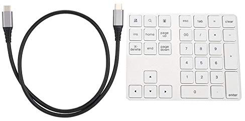 Garsent Teclado Numérico Inalámbrico, Teclado Numérico Portátil de 34 Teclas con HUB Type-C USB 3.0 para Windows, Android(Plata)