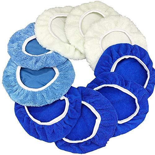 IOSUA Jufengrks Polierhauben, Wachshauben-Set, für Wachsen und Autopolitur, 4 Mikrofaser, 3 Korallenvlies, 2 Wolle, für Orbitalpolierer, 22,9 bis 25,4 cm, 9 Stück
