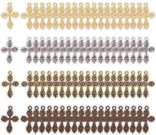 SUNNYCLUE 80 Stücke 4 Farbe Kreuz Charme Anhänger Legierung Tibetischen Stil Schmuckzubehör Machen Zubehör Gemischt Für DIY Halskette Armband Crafting, Bleifrei Und Cadmium