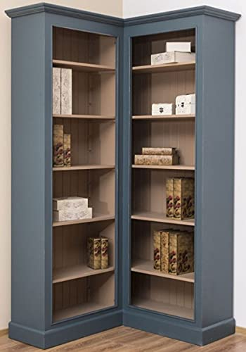 Casa Padrino Landhausstil Eckschrank Blau/Beige 102 x 102 x H. 210 cm - Massivholz Bücherschrank - Landhausstil Wohnzimmer Möbel