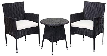 Mendler Poly-Rattan Balkonset HWC-G27, Sitzgarnitur Gartengarnitur, 2xSessel+Tisch - anthrazit, Kissen Creme