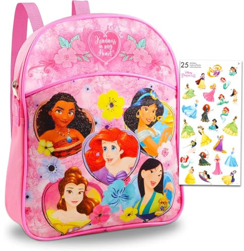 Disney Mini mochila de princesa preescolar para jardín de infantes ~ Mochila escolar de princesa de lujo de 11 pulgadas con calcomanías (suministros escolares de princesa Disney