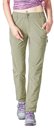 donhobo Damen Outdoor Wanderhose Quick Dry Campinghose Ultraleichter Verschleißfester UV-Schutz Atmungsaktiv Trekkinghose Funktionshose (Grün,XS)