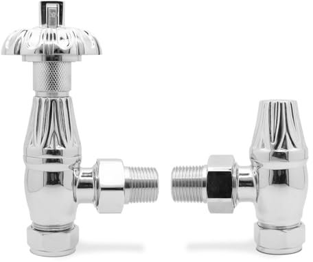 Chrome Angled Traditional TRV Thermostatic Radiator Towel Rail Valves