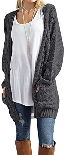 GRECERELLE Women's Long Cardigans Chunky Knit Boyfriend Jumpers Cardigan with Pockets Ladies Loose Long Sleeve Knitwear Oversized Sweater Cardigan for Autumn Winter Spring (Dark Gray, L)