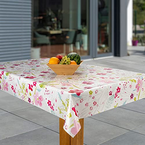 laro Wachstuch-Tischdecke Abwaschbar Garten-Tischdecke Wachstischdecke PVC Plastik-Tischdecken Eckig Meterware Wasserabweisend Abwischbar, Muster:Blume pink. rosa. grün, Größe:80x80