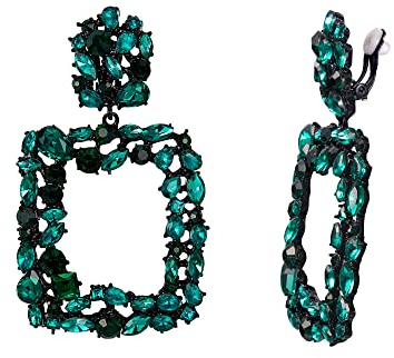 EVER FAITH Strass Rechteck Ohrclips Geometrische Statement Tropfen Ohrringe Clip-on für Damen Mädchen Schillernde Grün